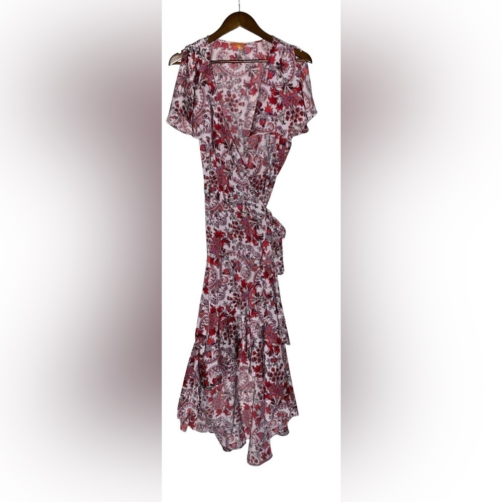 Gigi Parker Floral Midi Wrap‎ Dress Prairie Cottagecore Feminine Women L Boho